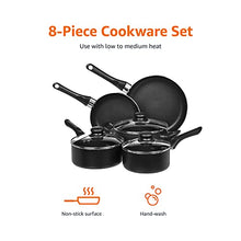 Load image into Gallery viewer, Amazon Basics Non-Stick Cookware 8-Piece Set, Pots and Pans, Black
