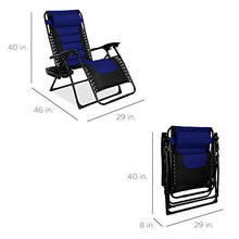 Load image into Gallery viewer, Best Choice Products Oversized Padded Zero Gravity Chair, Folding Outdoor Patio Recliner, XL Anti Gravity Lounger for Backyard w/Headrest, Cup Holder, Side Tray, Outdoor Polyester Mesh - Blue
