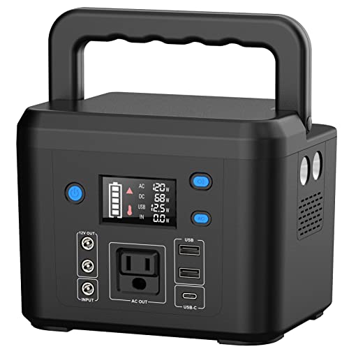 200W Portable Power Station, Powkey 120Wh/33,000mAh Power Bank with AC Outlet, 110V 6 Outputs Solar Generator External Battery Pack with LED Light for Home Use and Outdoor Camping