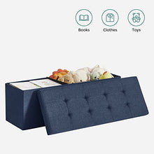 Load image into Gallery viewer, SONGMICS 43 Inches Folding Storage Ottoman Bench Storage Chest Foot Rest Stool with Wooden Divider, Holds up to 660 lb, Navy Blue ULSF77IN
