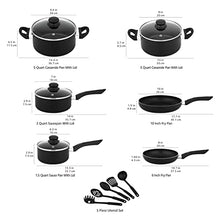 Load image into Gallery viewer, Amazon Basics Non-Stick Cookware 15-Piece Set, Pots, Pans and Utensils, Black
