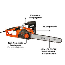 Load image into Gallery viewer, BLACK+DECKER Electric Chainsaw, 18-Inch, 15-Amp, Corded (CS1518)
