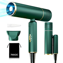 Load image into Gallery viewer, 7MAGIC Fast-drying Hair Dryer, Foldable Ionic Blow Dryer with Storage Bag for Travel, Lightweight Portable Hairdryer for Women &amp; Men, Negative Hair Blow Dryer, 2 Heating/Cold/2 Speed Settings, Green
