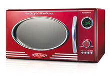 Load image into Gallery viewer, Nostalgia RMO4RR Retro Large 0.9 cu ft, 800-Watt Countertop Microwave Oven, 12 Pre-Programmed Cooking Settings, Digital Clock, Easy Clean Interior, Metallic Red
