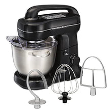 Load image into Gallery viewer, Hamilton Beach Electric Stand Mixer, 4 Quarts, Dough Hook, Flat Beater Attachments, Splash Guard 7 Speeds with Whisk, Black with Top Handle
