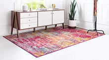 Load image into Gallery viewer, Unique Loom Trellis Frieze Collection Area Rug-Modern Morroccan Inspired Geometric Lattice Design, 6 x 9 ft, Multi/Fuchsia
