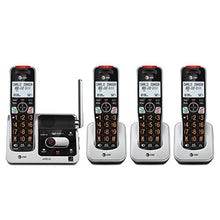 Load image into Gallery viewer, AT&amp;T BL102-4 DECT 6.0 4-Handset Cordless Phone for Home with Answering Machine, Call Blocking, Caller ID Announcer, Audio Assist, Intercom, and Unsurpassed Range, Silver/Black
