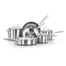 Load image into Gallery viewer, Calphalon 10-Piece Pots and Pans Set, Stainless Steel Kitchen Cookware with Stay-Cool Handles and Pour Spouts, Dishwasher Safe, Silver
