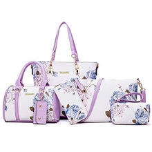 Load image into Gallery viewer, 2E-youth Women Designer Purses And Handbags Set Satchel Shoulder Bags Tote Bags 6pcs Wallets (purple&amp;white)
