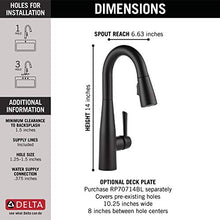 Load image into Gallery viewer, Delta Faucet Essa Matte Black Bar Faucet with Pull Down Sprayer, Black Bar Sink Faucet Single Hole, Wet Bar Faucets Single Hole, Prep Sink Faucet, Black Kitchen Faucet, Matte Black 9913-BL-DST
