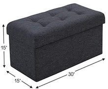 Load image into Gallery viewer, Ornavo Home Foldable Tufted Linen Large Storage Ottoman Bench Foot Rest Stool/Seat - 15&quot; x 30&quot; x 15&quot; (Black)
