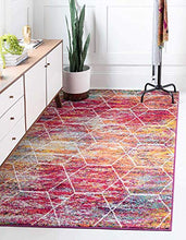 Load image into Gallery viewer, Unique Loom Trellis Frieze Collection Area Rug-Modern Morroccan Inspired Geometric Lattice Design, 6 x 9 ft, Multi/Fuchsia
