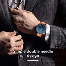 Load image into Gallery viewer, BEN NEVIS Watch, Mens Watch, Minimalist Fashion Simple Wrist Watch Analog Date with Leather Strap Orange Blue
