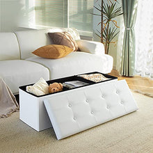 Load image into Gallery viewer, Camabel Folding Ottoman Storage Bench Cube 44 inch Hold up 700lbs Faux Leather Long Chest with Memory Foam Seat Footrest Padded Upholstered Stool for Bedroom Box Bed Coffee Table Rectangular White
