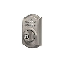 Load image into Gallery viewer, Schlage BE365 V CAM 619 Camelot Keypad Deadbolt, Electronic Keyless Entry Lock, Satin Nickel
