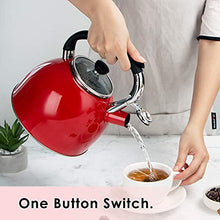 Load image into Gallery viewer, Rorence Whistling Tea Kettle: 2.5 Quart Stainless Steel Kettle with Capsule Bottom &amp; Heat-resistant Glass Lid (Red)
