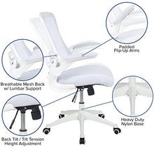 Load image into Gallery viewer, Flash Furniture Mid-Back White Mesh Swivel Ergonomic Task Office Chair with White Frame and Flip-Up Arms
