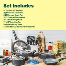 Load image into Gallery viewer, BELLA Nonstick Cookware Set with Glass Lids - Aluminum Bakeware, Pots and Pans, Storage Bowls &amp; Utensils, Compatible with All Stovetops, 21 Piece, Black
