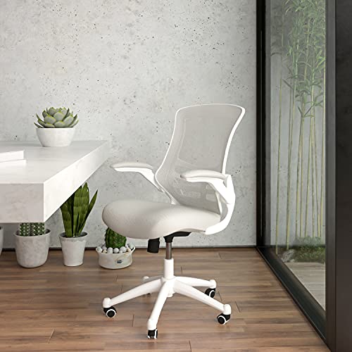 Flash Furniture Mid-Back Light Gray Mesh Swivel Ergonomic Task Office Chair with White Frame and Flip-Up Arms