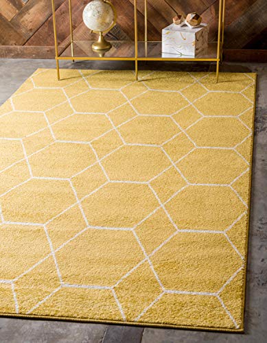 Unique Loom Trellis Frieze Collection Area Rug-Modern Morroccan Inspired Geometric Lattice Design, 6 x 9 ft, Yellow/Ivory