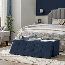 Load image into Gallery viewer, SONGMICS 43 Inches Folding Storage Ottoman Bench Storage Chest Foot Rest Stool with Wooden Divider, Holds up to 660 lb, Navy Blue ULSF77IN

