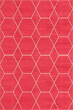 Load image into Gallery viewer, Unique Loom Trellis Frieze Collection Area Rug-Modern Morroccan Inspired Geometric Lattice Design, 6 x 9 ft, Pink/Ivory
