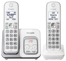 Load image into Gallery viewer, Panasonic DECT 6.0 Expandable Cordless Phone with Answering Machine and Smart Call Block - 2 Cordless Handsets - KX-TGD532W (White/Silver)

