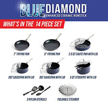 Load image into Gallery viewer, Blue Diamond Cookware Diamond Infused Ceramic Nonstick 14 Piece Cookware Pots and Pans Set, PFAS-Free, Dishwasher Safe, Oven Safe, Blue
