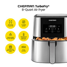 Load image into Gallery viewer, Chefman TurboFry® Touch Air Fryer, XL 8-Qt Family Size, One-Touch Digital Control Presets, French Fries, Chicken, Meat, Fish, Nonstick Dishwasher-Safe Parts, Automatic Shutoff, Stainless Steel
