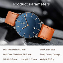 Load image into Gallery viewer, BEN NEVIS Watch, Mens Watch, Minimalist Fashion Simple Wrist Watch Analog Date with Leather Strap Orange Blue
