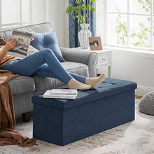 Load image into Gallery viewer, SONGMICS 43 Inches Folding Storage Ottoman Bench Storage Chest Foot Rest Stool with Wooden Divider, Holds up to 660 lb, Navy Blue ULSF77IN
