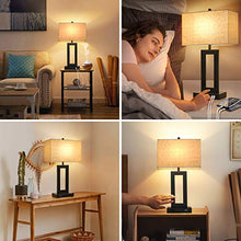 Load image into Gallery viewer, Set of 2 Touch Control Table Lamp with 2 USB Ports, 3-Way Dimmable Modern Nightstand Lamp Sets Bedside Touch Desk Lamp With Fabric Cream Shade For Bedroom Table Living Room Reading, LED Bulbs Included
