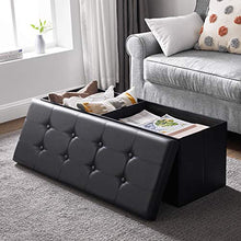 Load image into Gallery viewer, SONGMICS 43 Inches Folding Storage Ottoman Bench, Storage Chest, Footrest, Coffee Table, Padded Seat, Faux Leather, Holds up to 660 lb, Black ULSF701
