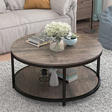 Load image into Gallery viewer, NSdirect 36 inches Round Coffee Table, Rustic Wooden Surface Top &amp; Sturdy Metal Legs Industrial Sofa Table for Living Room Modern Design Home Furniture with Storage Open Shelf (Light Walunt)
