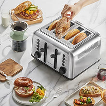 Load image into Gallery viewer, BUYDEEM DT640 4-Slice Toaster, Extra Wide Slots, Retro Stainless Steel with High Lift Lever, Bagel and Muffin Function, Removal Crumb Tray, 7-Shade Settings (Stainless Steel)
