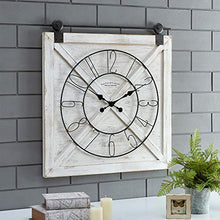 Load image into Gallery viewer, FirsTime &amp; Co. Farmstead Barn Door Wall Clock, 29&quot;H x 27&quot;W, Whitewash, Silver Hardware, Black Dial
