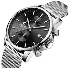 Load image into Gallery viewer, Men’s Watch Fashion Sleek Minimalist Quartz Analog Mesh Stainless Steel Waterproof Chronograph Watches, Auto Date in Black Face, Color: Silver Black

