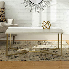 Load image into Gallery viewer, Walker Edison Mid Century Modern Marble Gold Rectangle Coffee Table Living Room Accent Ottoman Storage Shelf, 42 Inch, Marble and Gold
