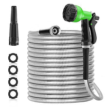 Load image into Gallery viewer, SPECILITE 50ft 304 Stainless Steel Metal Garden Hose, Heavy Duty Water Hoses with 2 Nozzles for Yard, Outdoor - Flexible, Never Kink &amp; Tangle, Puncture Resistant
