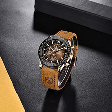 Load image into Gallery viewer, BY BENYAR Men Watches Chronograph Analog Quartz Waterproof Luminous Watch for Men Business Work Sport Stylish Casual Brown Leather Band Men&#39;s Wrist Watches Elegant Gifts for Men
