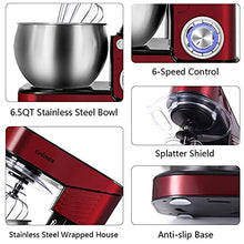 Load image into Gallery viewer, Stand Mixer, CUSIMAX 6.5QT Mixer Stainless Steel kitchen mixer, 6-Speeds Tilt-Head Dough Mixer with Hook, Whisk &amp; Beater, Splash Guard Electric Mixer, Red
