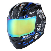 Load image into Gallery viewer, 1STORM Motorcycle Bike Full FACE Helmet Mechanic Skull - Tinted Visor Blue
