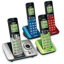 Load image into Gallery viewer, VTech CS6529-4B 4-Handset DECT 6.0 Cordless Phone with Answering System and Caller ID, Expandable up to 5 Handsets, Wall-Mountable, Blue/Green/Red/Silver
