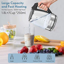 Load image into Gallery viewer, MegaWise 1500W Electric Kettle , 1.8L Borosilicate Glass Tea Kettle with LED Light, Auto Shut-Off and Boil-Dry Protection Cordless Kettle Fast Boiling, BPA Free
