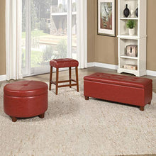 Load image into Gallery viewer, HomePop Round Leatherette Storage Ottoman with Lid, Cinnamon Red
