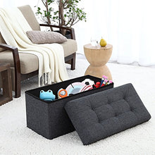 Load image into Gallery viewer, Ornavo Home Foldable Tufted Linen Large Storage Ottoman Bench Foot Rest Stool/Seat - 15&quot; x 30&quot; x 15&quot; (Black)
