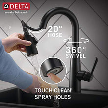 Load image into Gallery viewer, Delta Faucet Essa Matte Black Bar Faucet with Pull Down Sprayer, Black Bar Sink Faucet Single Hole, Wet Bar Faucets Single Hole, Prep Sink Faucet, Black Kitchen Faucet, Matte Black 9913-BL-DST

