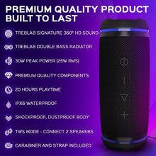 Load image into Gallery viewer, TREBLAB HD77 - Wireless Bluetooth Speaker - 30W Stereo, 20H Battery, IPX6 Waterproof, TWS Mode, Portable Speaker with Shockproof/Dustproof Body, Black
