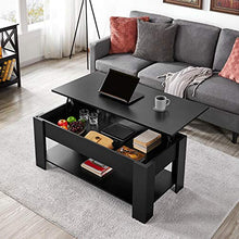 Load image into Gallery viewer, Yaheetech Lift Top Coffee Table with Hidden Compartment and Storage Shelf, Rising Tabletop Dining Table for Living Room Reception Room, 47.5in L, Black
