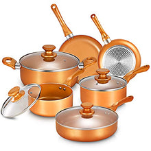 Load image into Gallery viewer, Pots and Pans Set, Cookware Set, Copper Pan Set, Nonstick Ceramic Coating, Saute Pan, Saucepan Stockpot with Lid, Fry Pan, Copper, 10pcs
